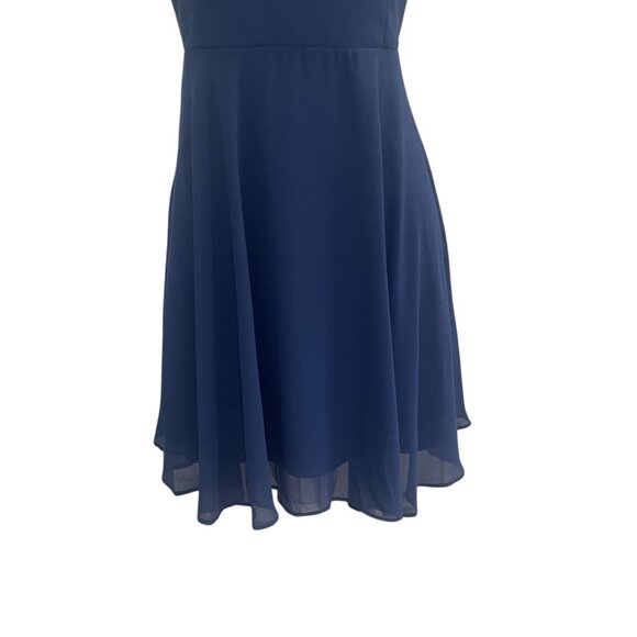 Navy Blue Chiffon Skater Dress Strappy Back Fit And Flare Flowy Cocktail Party - Picture 5 of 8